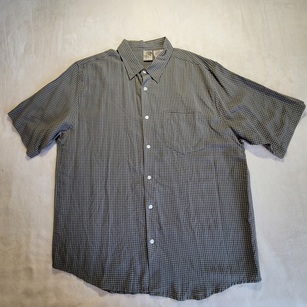 Ocean Pacific Button Down Shirt Mens XL Grey Micro Check Plaid Short Sleeve Op